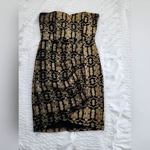 Black and Gold Strapless Mini Dress